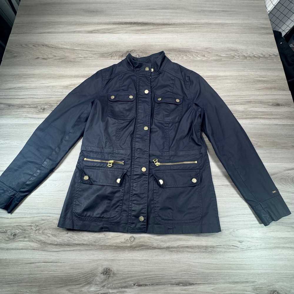 Tommy Hilfiger Women Navy Utility Jacket Gold Zippers Pockets Size S P